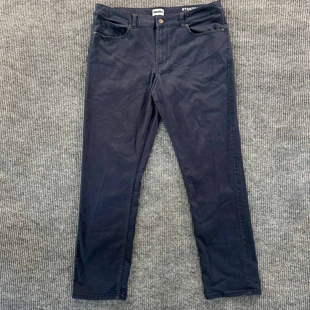 DKNY Stanton Slim Fit Pants 38x32 Navy Blue Stretch Chino Trousers 5-Pocket Mens